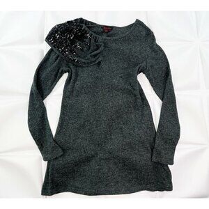 Simon Chang Womens Sz M Heathered Gray Black Sequin Ribbed Sweater Dress Shift